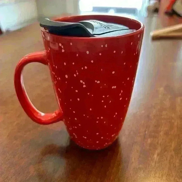 2020 Starbucks 12oz Christmas Red Snow Ceramic Mug With Travel No-Spill Lid - Picture 2 of 5